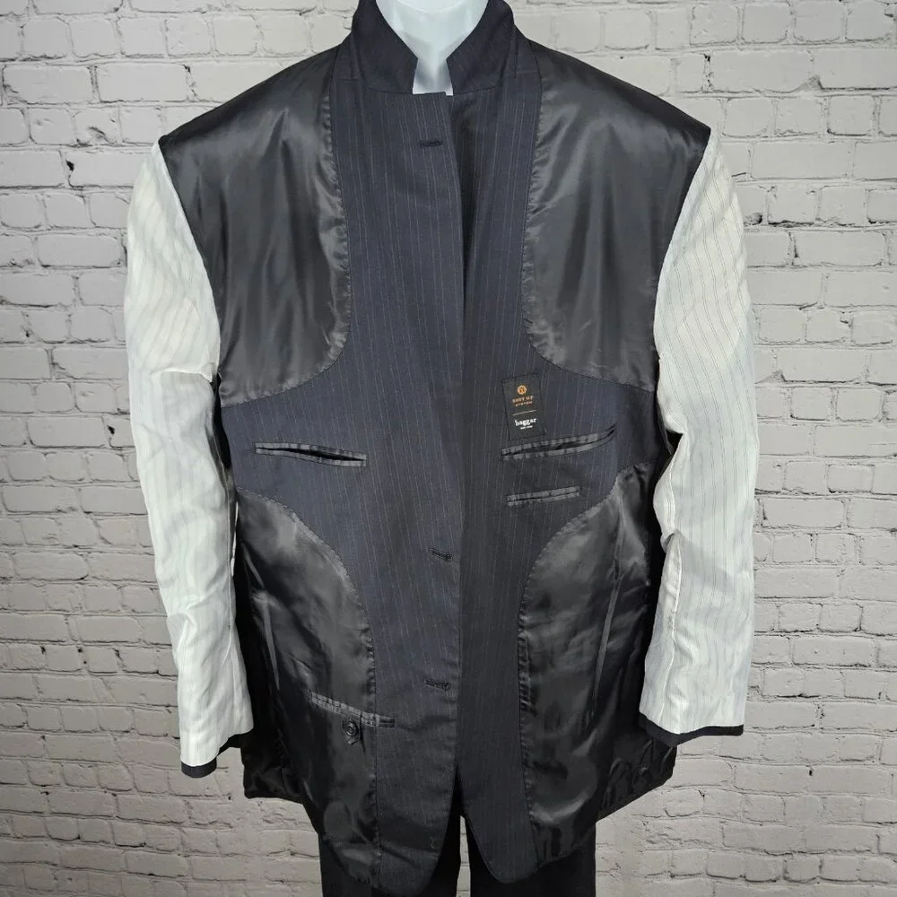 Haggar Navy Suit Up System 2 Button Notch Vented Full 2 Piece Set 46L (36x32)